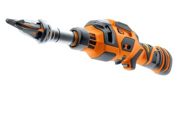 Naklejka premium A Futuristic, Ergonomic Power Tool, Sleek And Orange, Designed For Precision Work, With A Sharp, Metallic Tip And A Comfortable Grip Isolated on Transparent Background
