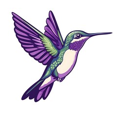 Obraz premium Vibrant Purple and Green Hummingbird in Flight, Artistic Bird Illustration