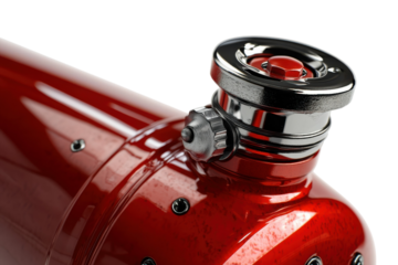 A Gleaming Crimson Fire Extinguisher Stands Ready, Its Polished Chrome Valve A Stark Contrast To The Rich, Textured Paint, A Symbol Of Safety And Preparedness Against Unforeseen Emergencies Isolated o