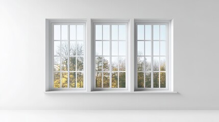 Fototapeta premium A minimalist window with a large glass pane, surrounded by smooth white walls.