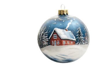 Winter snow scene ornament with cozy house decor