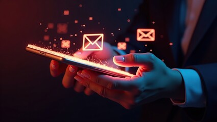 Glowing Email Notifications on Smartphone - Digital Communication Concept