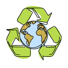 Continuous one single line drawing earth recycle planet sustainable circular icon vector illustration concept
