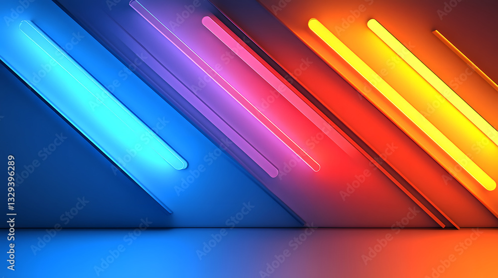Poster vibrant neon colored background with bright arrows and geometric patterns creating a dynamic and col