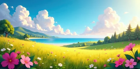  Abstract summer triangle landscape Vibrant, low-poly background , texture, art, field © Theerawat