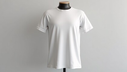 "T shirt mockup on a mannequin with a blank design, set against a neutral background."