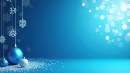 Festive Christmas Ornaments and Snowflakes - A Stunning Holiday Blue Background