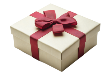 Elegant gift box with red ribbon on transparent background