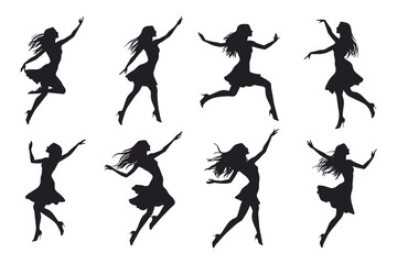 Dancing Women black silhouettes, Vector silhouettes of girls dancing in different positions high quality silhouettes isolated on white background © RK-DESIGNER