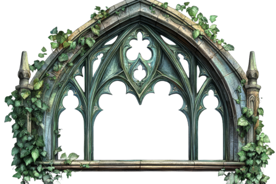 Decorative Gothic window frame with ivy vine