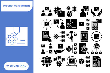 Project Management Glyph Icon Set, Collection of 25 Project Management Glyph Icon Set – 25 Planning, Task, and Workflow Icons