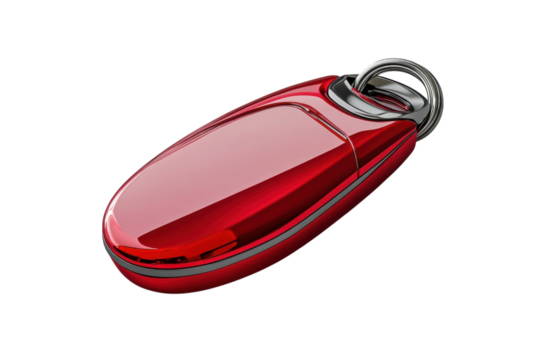 A Sleek Red Keychain, A Modern Accessory Reflecting Vibrant Energy And Effortless Style With A Polished Metallic Finish And A Secure Key Ring Isolated on Transparent Background - Powered by Adobe