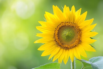 Obraz premium Bright Sunflower Blooming in Summer with Soft Green Bokeh Background