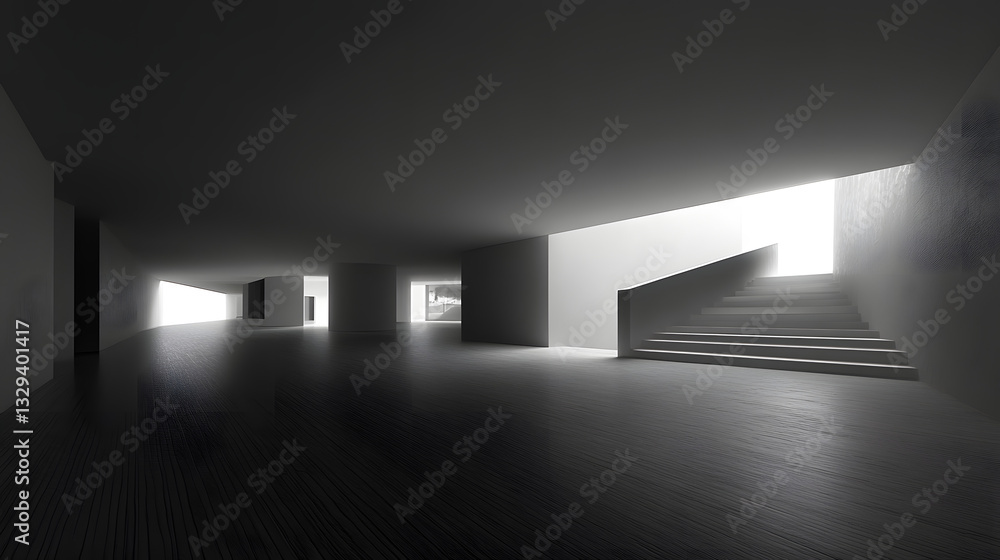 Poster modern room with a stylish staircase featuring bold linear forms against a minimalist backdrop creat