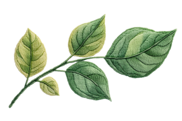 Detail of embroidered green leaves on transparent background