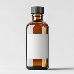 Blank glass bottle mockup with empty white label, Front view, isolated on transparent background, 3D rendering