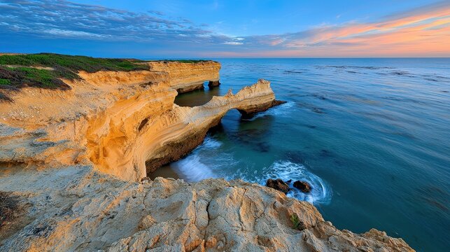 A breathtaking view of layered cliffs and the vast ocean
