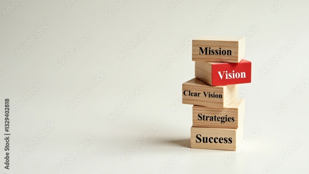 Poster a conceptual image of a tower of wooden blocks, with the word 