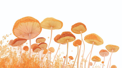 A watercolor illustration depicting a cluster of orange mushrooms against a white background. The mushrooms are rendered with varying shades of orange and have delicate, slightly textured caps and