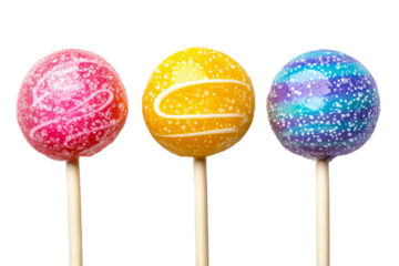 Colorful lollipops on sticks with a transparent background