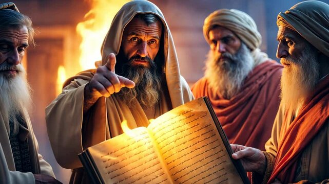 Prophet of God discovering the Law Book in Jerusalem Temple 4K