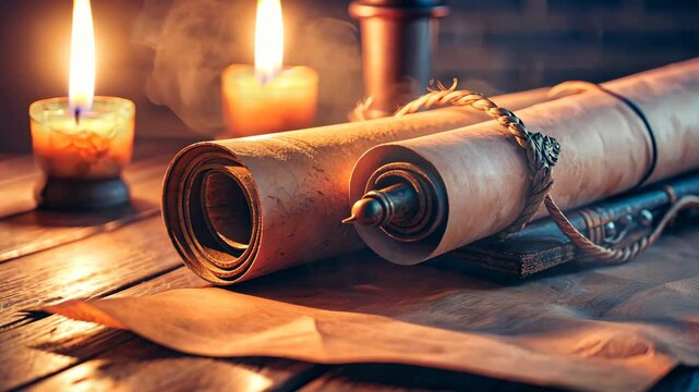 Ancient parchment roll of Biblical prophets 4K