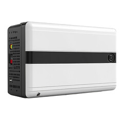 Fototapeta premium Portable battery power station with multiple outlets and sturdy design isolated on transparent background, cutout png