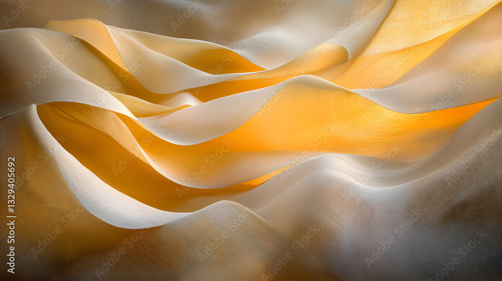 Poster yellow and white wave capturing breezy abstractions in motion as it flows gently in the wind with a 