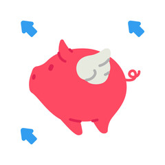 Flying piggy bank with upward arrow representing savings money that build wealth