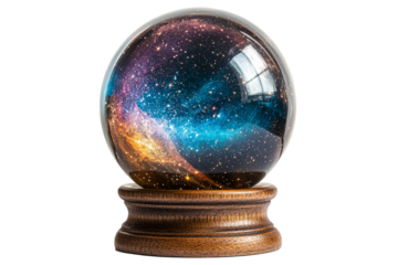 Beautiful galaxy crystal ball with wooden base display