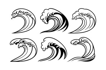 Outline Ocean round wave set  on white background