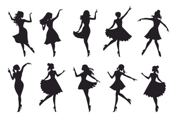 Dancing Women black silhouettes, Vector silhouettes of girls dancing in different positions high quality silhouettes isolated on white background © RK-DESIGNER