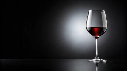 Elegant red wine glass standing alone on a sleek black background, luxury