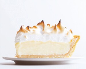 Creamy Lemon Meringue Pie Slice on White Plate