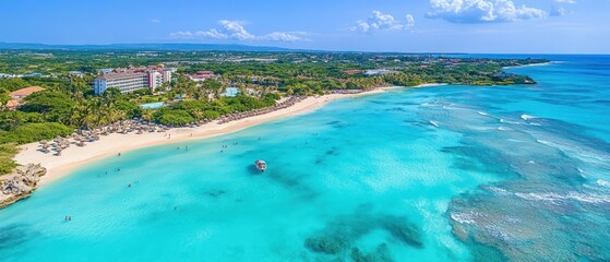 Obraz premium Aerial View of Tropical Paradise Beach in the Caribbean
