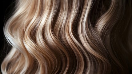 Fototapeta premium A realistic close-up photo of a balayage hairstyle, semi-blonde hair. represents Hair Beauty and Styling, professional hair coloring, salon-quality hair care and the elegance of balayage, beauty.