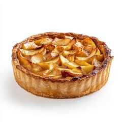 Golden Brown Apple Tart on White Background