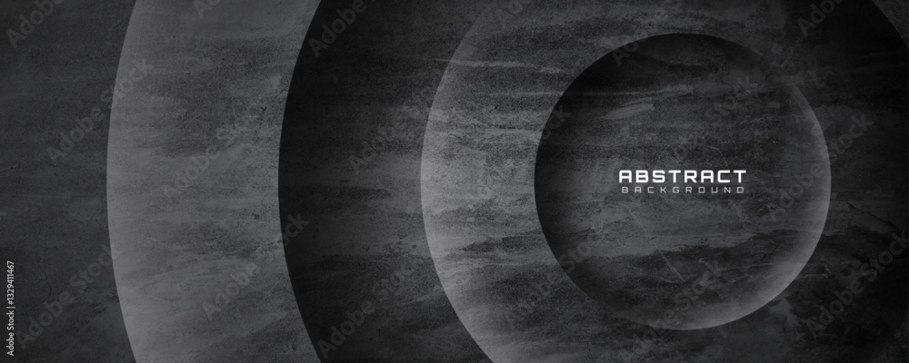 Aufkleber 3d black rough grunge abstract background overlap layer on dark space with circles effect decoration
