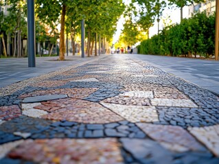 Mosaic Pathway for Urban Park, Sunny Day.