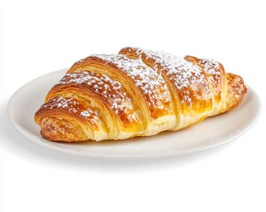 Golden Brown Flaky Croissant on a White Plate