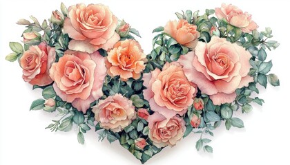 Heart Shaped Peach And Pink Roses Floral Arrangement