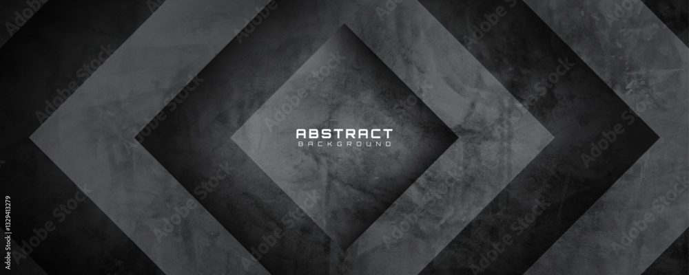 Poster 3d black rough grunge abstract background overlap layer on dark space with rhombus effect decoration