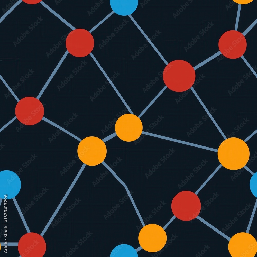 Poster abstract representation of data flow and network connections in flat design with colorful nodes and 
