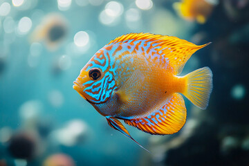 Obraz premium Person Observing Colorful Fish and Coral Reef in a Large Aquarium or Oceanarium, Generative AI