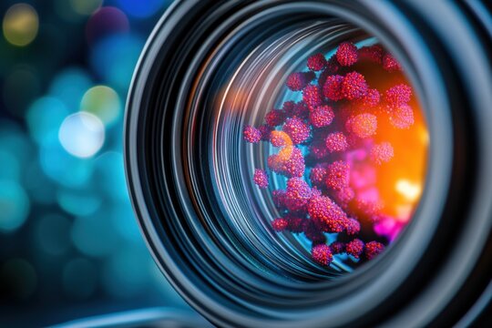 Close up view of a microscope lens with ai elements in focus Generative AI