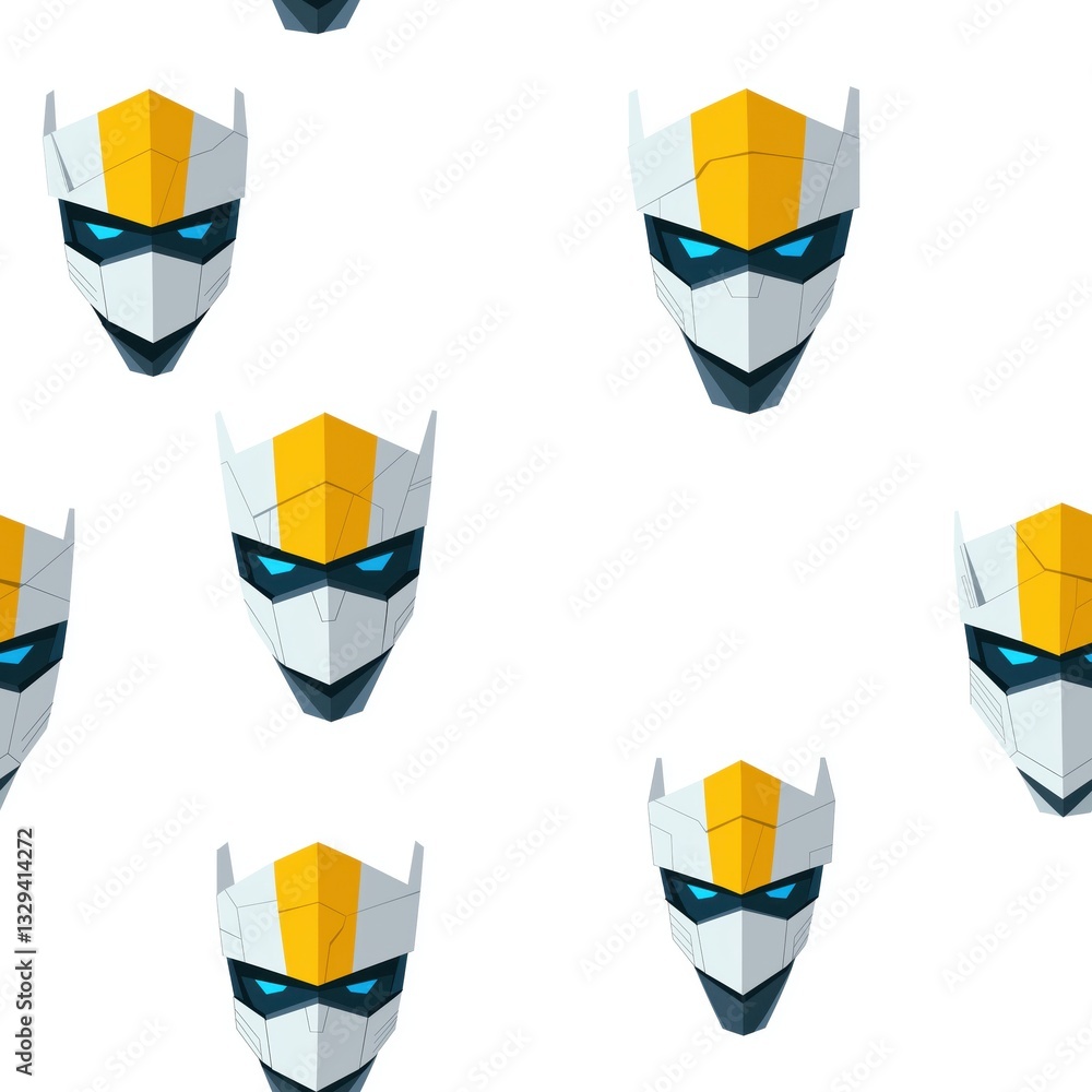 Poster futuristic robotic faces with ai and cybernetic design in a dynamic abstract pattern