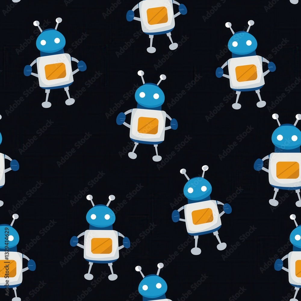 Poster Futuristic Digital Icons of AI Powered Chatbot Characters on Dark Background for Tech and Design Use