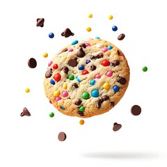 Delicious Chocolate Chip Cookie with Colorful Candy Sprinkles Falling