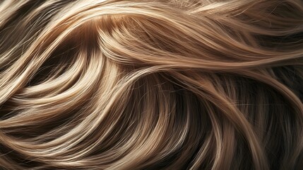 Naklejka premium A realistic close-up photo of a balayage hairstyle, semi-blonde hair. represents Hair Beauty and Styling, professional hair coloring, salon-quality hair care and the elegance of balayage, beauty.
