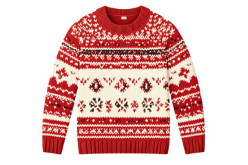 Festive red sweater with winter knit pattern design